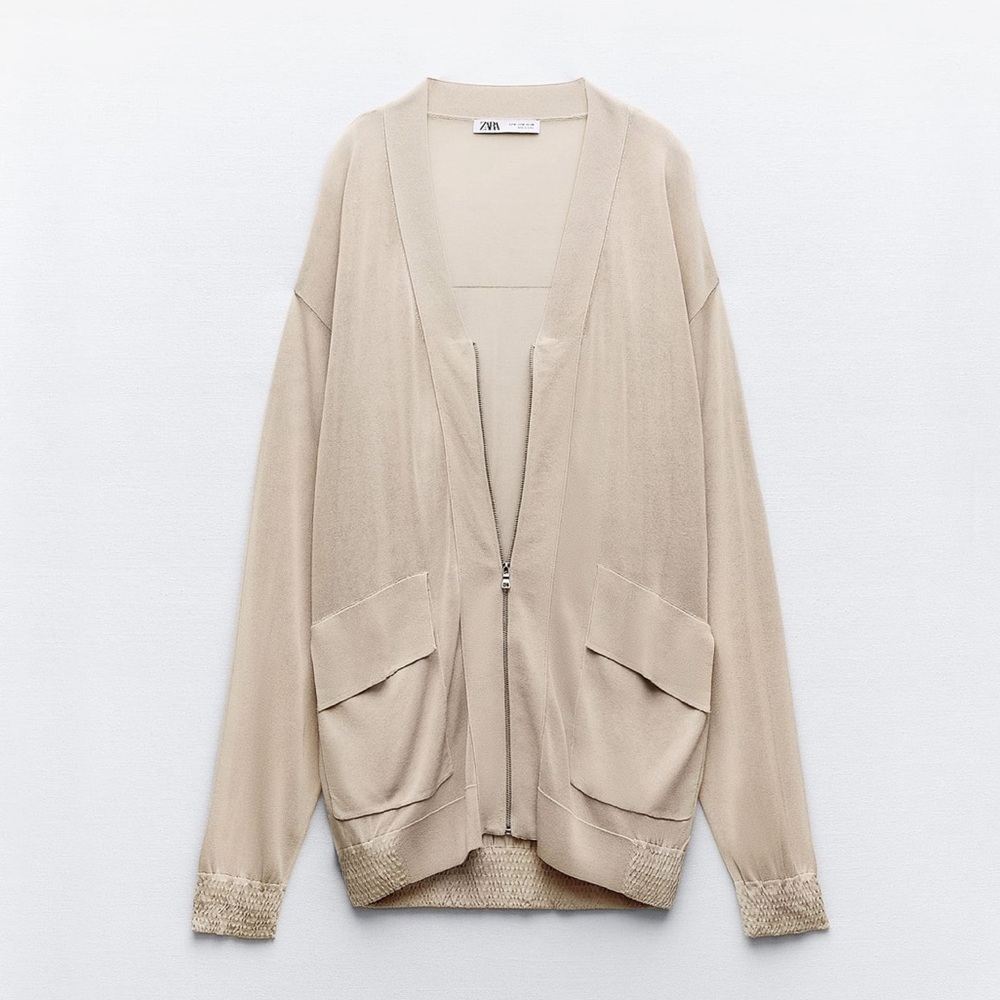 NWT ZARA SEMI-SHEER BOMBER CARDIGAN SIZE S